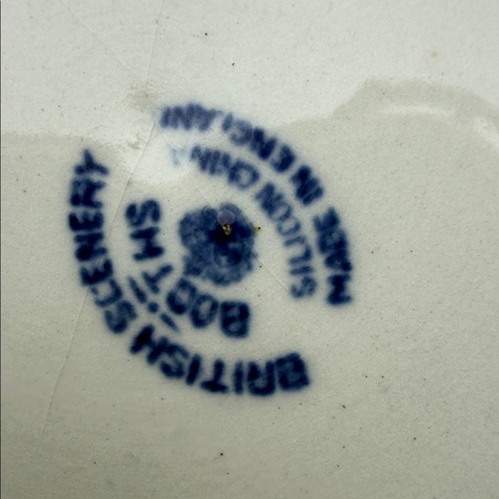 Antique English blue and white transferware pastoral scene serving bowl. - Picture 8 of 11